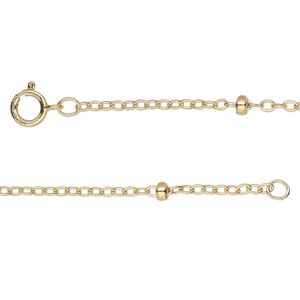 Chain, 14Kt gold-filled, 1.8mm flat cable and 3x1.5mm rondelle, 16 inches with springring clasp. Sold individually.