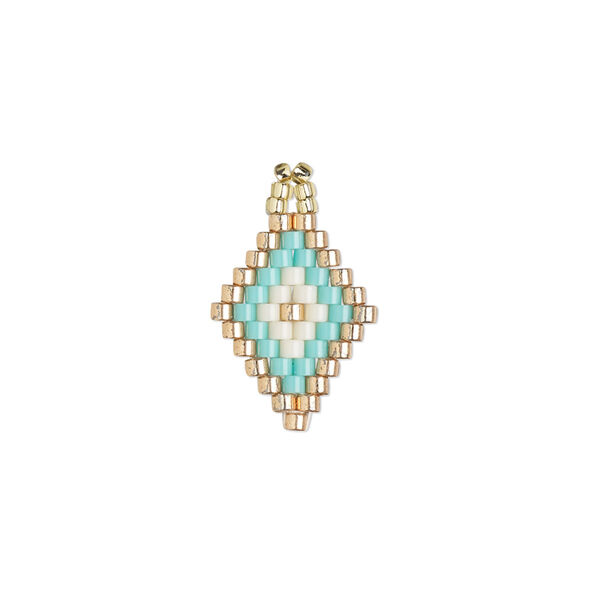 Drop, Creative Touch, glass, turquoise blue / copper / white, 17x13mm double-sided diamond. Sold individually. image number 0