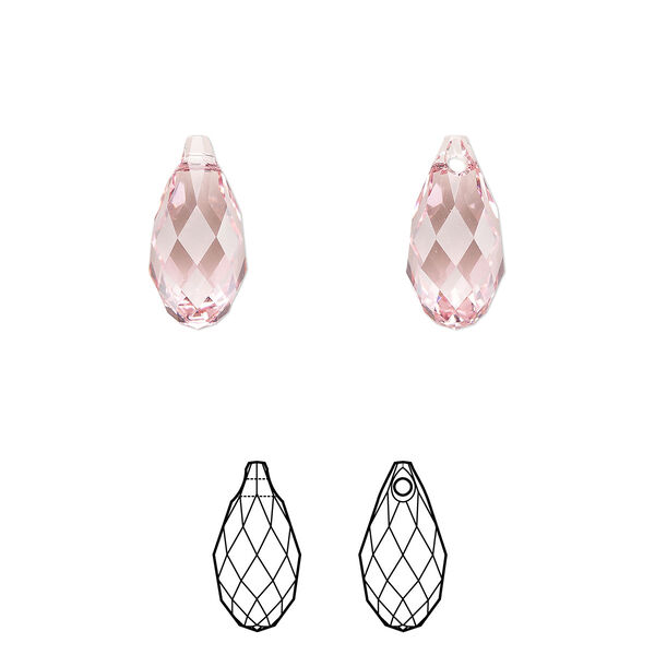 Briolette 24pk light rose, Crystal Passions® 13x6.5mm pendant drop 6010 image number 0