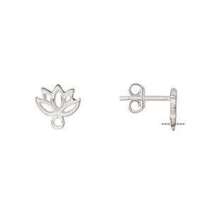Earstud 1pkg2 sterling silver, 9.5x6mm lotus / closed loop / earnuts, 1 pair