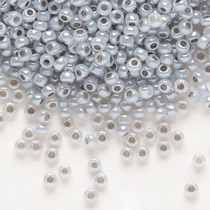 Seed bead, Dyna-Mites™, glass, opaque ceylon pastel grey, #8 round. Sold per 1/2 kilogram pkg.