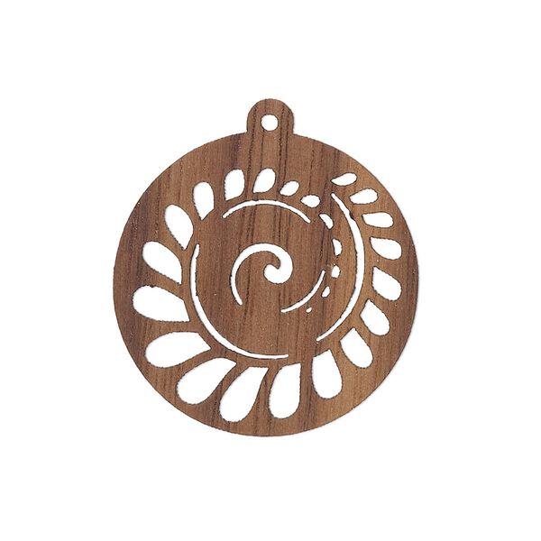 Drop, black walnut (natural), 25mm single-sided laser-cut round with cutout nautilus design. Sold individually. image number 0