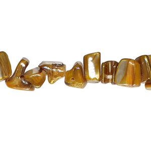 Bead, mother-of-pearl shell (dyed), dark gold AB, medium chip with 0.4-0.6mm hole, Mohs hardness 3-1/2. Sold per 15-inch strand.