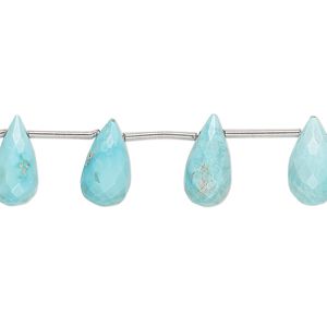 Imperial crown turquoise 1pkg12, hand-cut top-drilled faceted teardrop bead natural 10x5mm-12x7mm