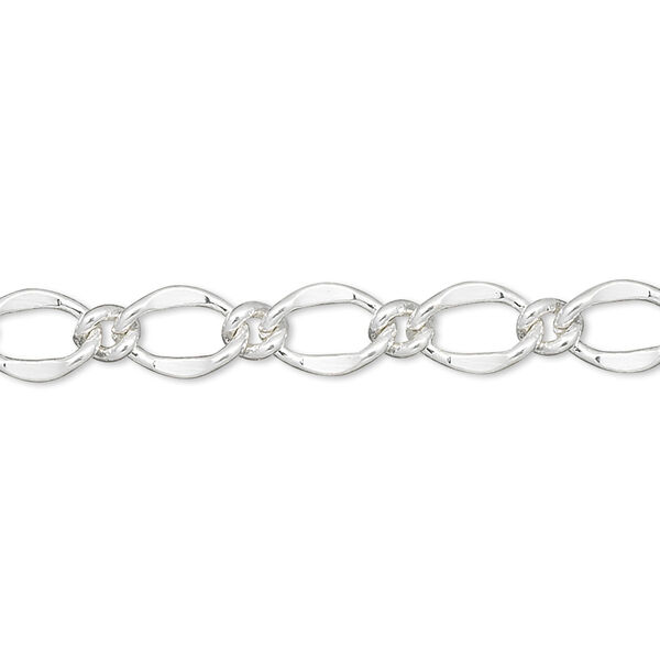 Chain, silver-finished brass, 6mm oval long and short. Sold per pkg of 5 feet. image number 0