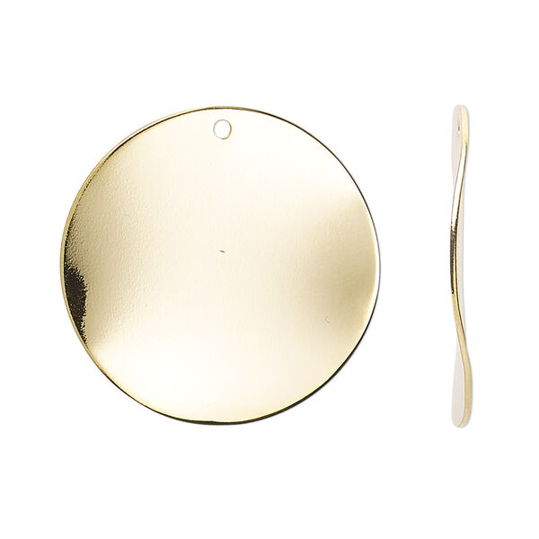Drop, gold-plated steel, 26mm wavy flat round. Sold per pkg of 10. image number 0