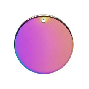 Hemalyke™ 1pkg1, electroplated rainbow flat round focal 30mm