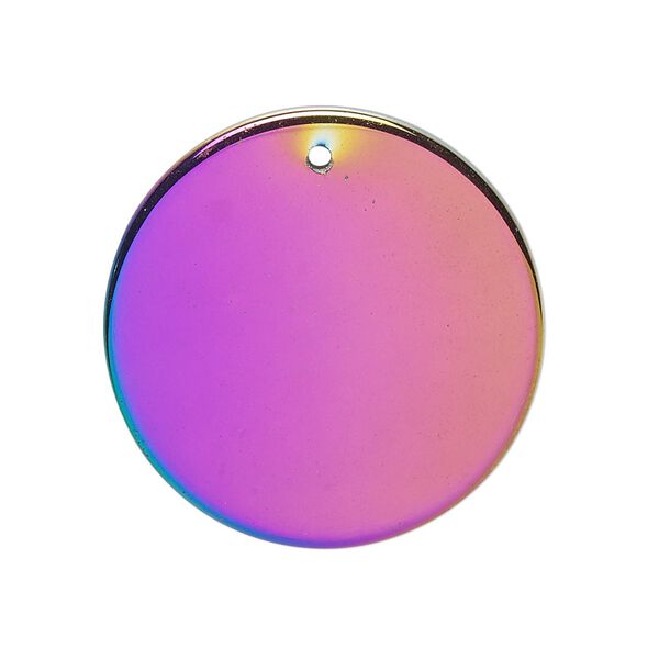 Hemalyke™ 1pkg1, electroplated rainbow flat round focal 30mm image number 0