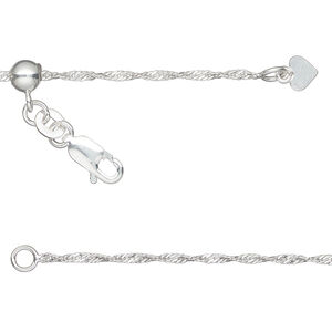 Chain 1pkg1 Gossamer™, sterling silver and silicone, 1.5mm Singapore, 16 to 24 inches with lobster claw clasp and 5mm adjustable slider bead.