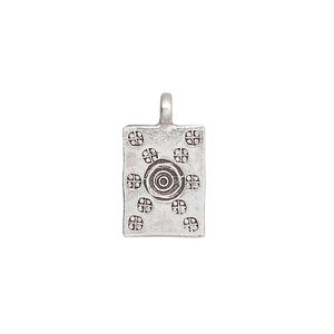Drop, Hill Tribes, antiqued sterling silver, 14x11mm rectangle with solar design. Sold individually.