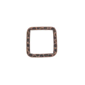 Component, antique copper-plated steel, 16x16mm double-sided hammered flat open square. Sold per pkg of 10.