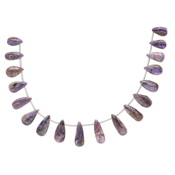 Charoite 1pkg17, hand-cut top-drilled puffed teardrop bead natural graduated 13x6mm-20x11mm image number 0