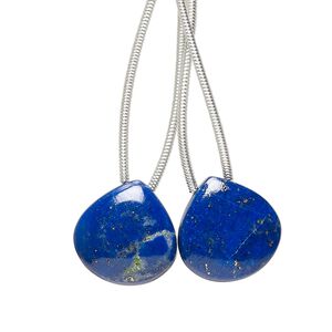 Lapis lazuli 1pkg2, hand-cut top-drilled puffed teardrop bead natural 14x14mm