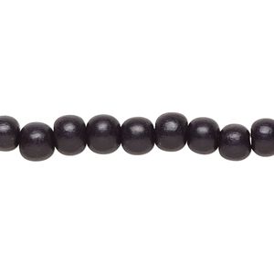 Bead, Taiwanese cheesewood (dyed / waxed), black, 5-6mm round. Sold per pkg of (2) 15-1/2" to 16" strands.