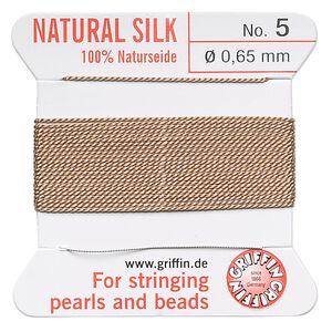 Thread, Griffin, silk, beige, size #5. Sold per 2-meter card (approximately 78 inches).