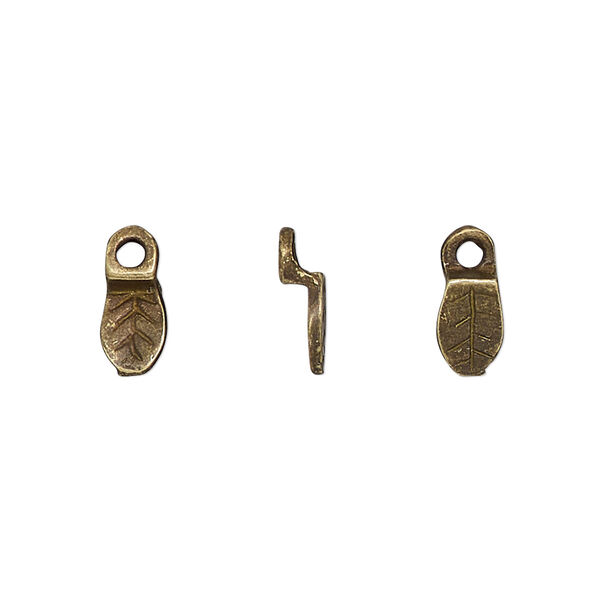 Bail, glue-on, antique brass finished "pewter" (zinc-based alloy), 10.5x4.5mm leaf with 7.5x4.5mm pad. Sold per pkg of 20. image number 0