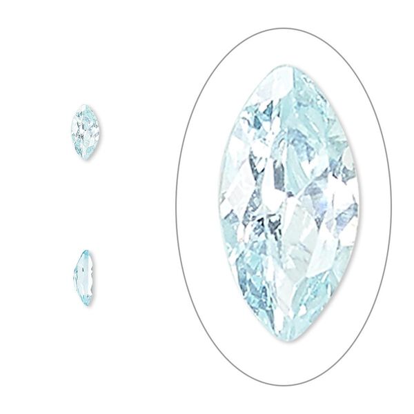 Gem, cubic zirconia, aqua blue, 6x3mm faceted marquise, Mohs hardness 8-1/2. Sold per pkg of 5. image number 0