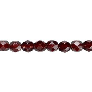 Bead, Czech fire-polished dipped décor glass, brown, 6mm faceted round. Sold per 15-1/2" to 16" strand, approximately 65 beads.