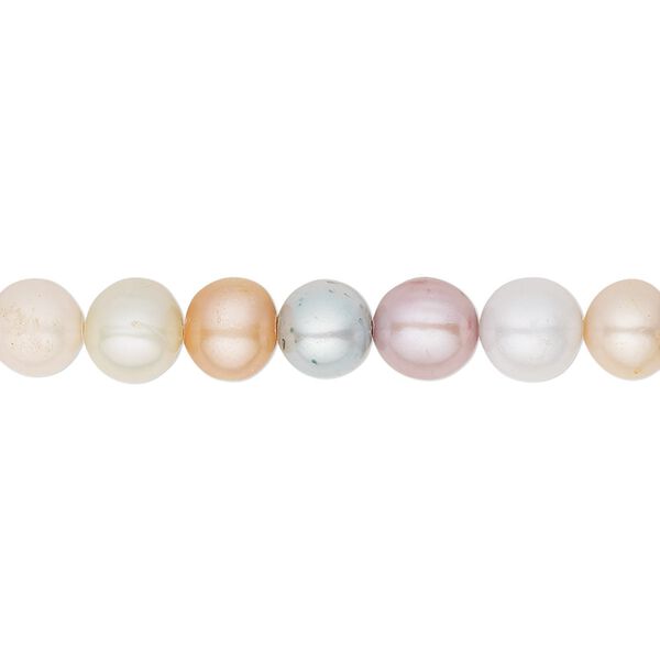 Pearl, cultured freshwater (dyed), pastel colors, 7-8mm semi-round, C- grade, Mohs hardness 2-1/2 to 4. Sold per 15-1/2" to 16" strand. image number 0