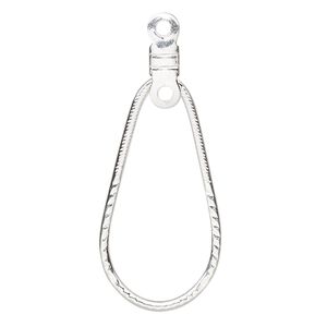 Beading hoop, silver-plated steel, 27x12.5mm single-sided open teardrop with notched design and closed loop. Sold per pkg of 10.
