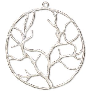 Focal, silver-plated brass, 38mm single-sided open round tree of life. Sold per pkg of 2.