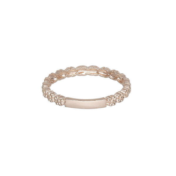 Ring, Create Compliments®, rose gold-plated sterling silver, clear, 1.5mm wide flower, size 9. Sold individually. image number 0