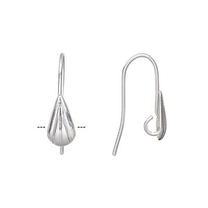 Ear wire fishhook 1pkg10 silver-plated, 20mm / 9x5mm corrugated teardrop / hidden open loop, 22 gauge brass 5 pair