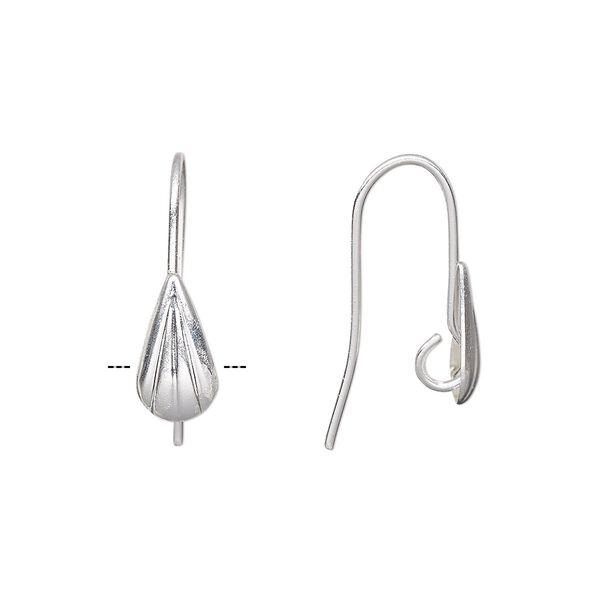 Ear wire fishhook 1pkg10 silver-plated, 20mm / 9x5mm corrugated teardrop / hidden open loop, 22 gauge brass 5 pair image number 0