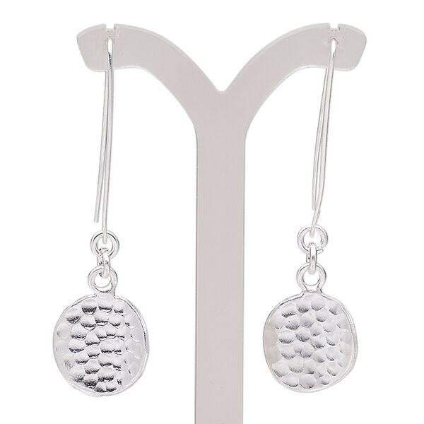 Earring, Hill Tribes, silver-plated copper, 2-1/4 inches with hammered wavy round and ear wire. Sold per pair. image number 0