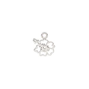 Charm Amoracast® 1pkg1 sterling silver, 9.5x7.5mm 2-sided cutout hibiscus flower