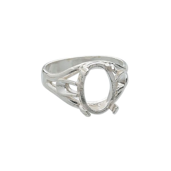 Ring, sterling silver, branch-style band with 14x10mm 4-prong oval setting, size 11. Sold individually. image number 0