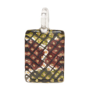 Focal, lampworked glass 1pkg1, opaque multicolored, 25x20mm-29x22mm single-sided rectangle with checkerboard pattern.