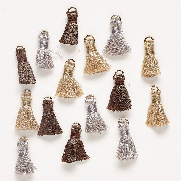 Cotton / steel 1pkg15, tassel / open jump ring assortment assorted colors / gold-finished 0.75 inch image number 0