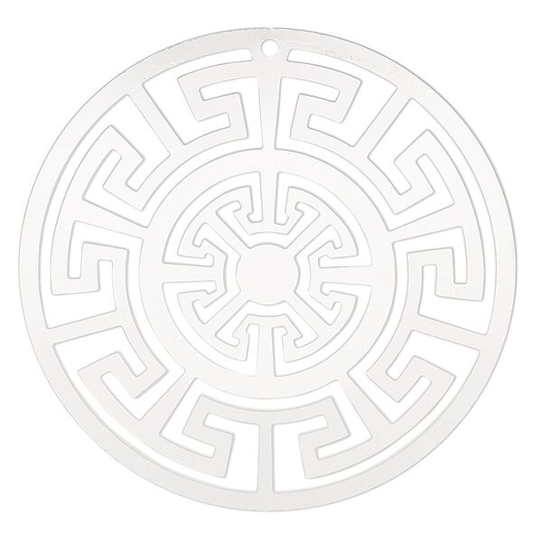 Focal, Lazer Lace™, stainless steel, 42mm single-sided domed round with Aztec design. Sold per pkg of 2. image number 0