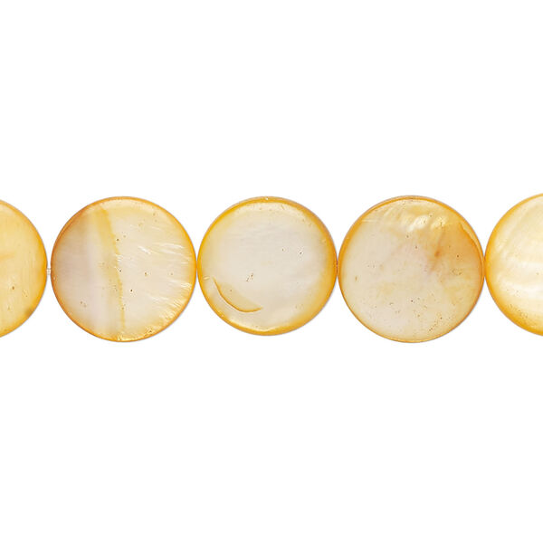 Mother-of-pearl shell 1pkg1, puffed flat round bead 15 inch dark orange 11-12mm image number 0