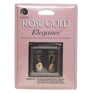 Ear wire fishhook 1pkg2 rose gold-plated, 17mm flower, 21 gauge copper / lacquered 1 pair