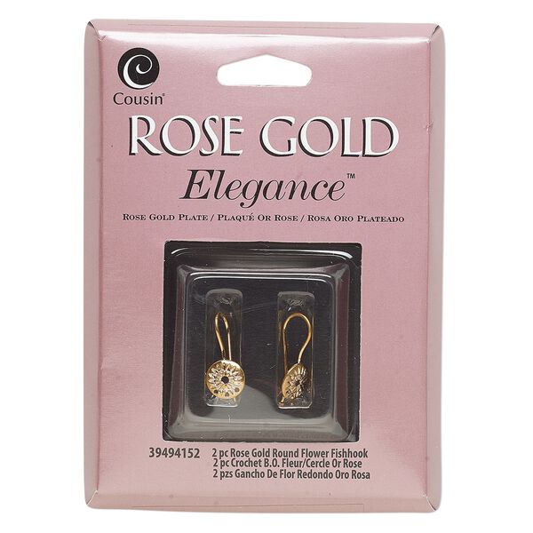 Ear wire fishhook 1pkg2 rose gold-plated, 17mm flower, 21 gauge copper / lacquered 1 pair image number 0