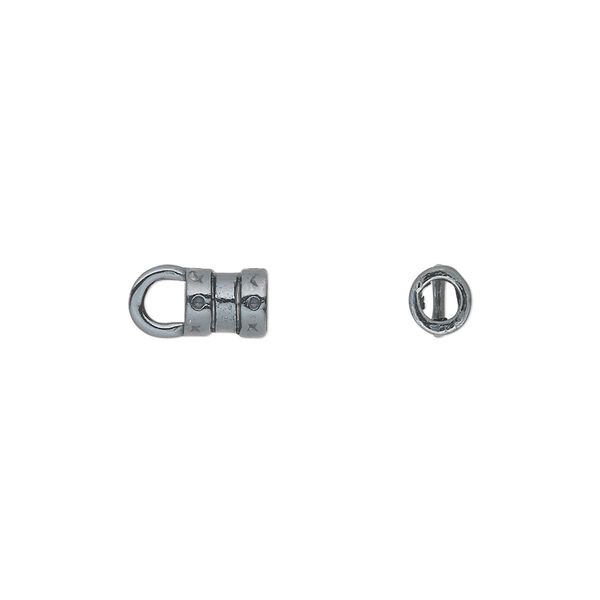 Crimp end, JBB Findings, gunmetal-plated pewter (tin-based alloy), 6x5mm tube with loop, 2.75mm inside diameter. Sold per pkg of 2. image number 0