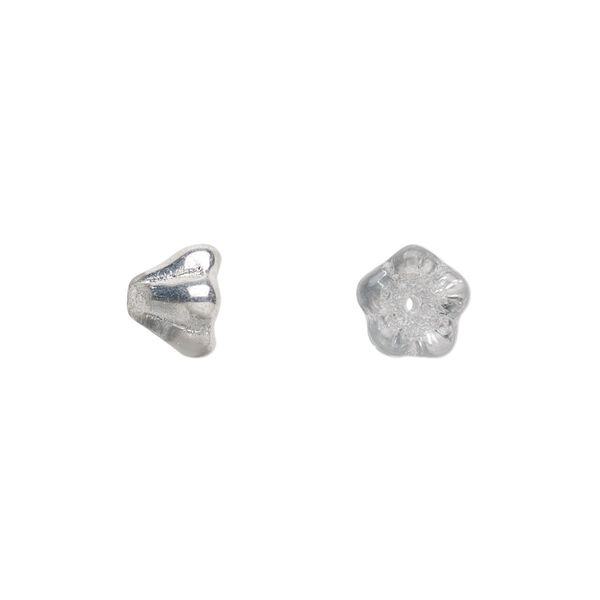 Bead, Czech pressed glass, silver, 8.5x6.5mm flower. Sold per 15-1/2" to 16" strand, approximately 80 beads. image number 0