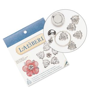 Pendant and brooch kit, Laliberi™, antiqued silver-finished steel and "pewter" (zinc-based alloy), flower. Sold per kit.