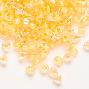 Seed bead, Miyuki 1pkg10g, glass, #5 triangle, transparent yellow inside dyed color clear (TR-1121)