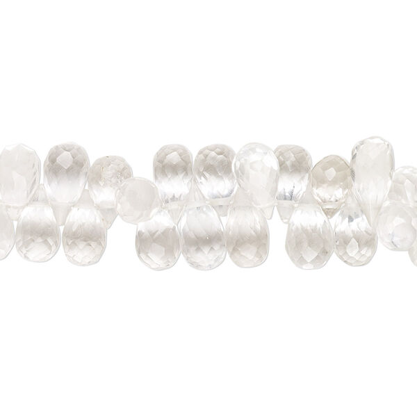 Bead, quartz crystal (natural), 6x4mm-9x5mm hand-cut top-drilled micro-faceted teardrop with 0.4-1.4mm hole, C+ grade, Mohs hardness 7. Sold per 7-inch strand. image number 0