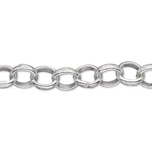 Chain 1pkg1 sterling silver rolo, 8mm engraved, Hill Tribes 2 foot unfinished