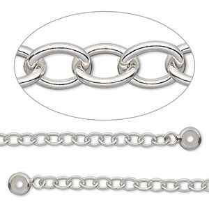 Safety chain, sterling silver and silicone, 4x3mm oval link and 5x2mm rondelle bead keeper with 1.5-2mm hole, 2-1/2 inches. Sold individually.