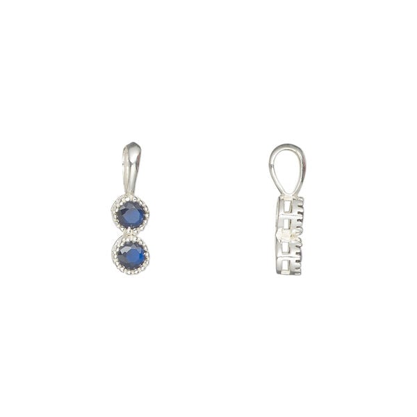 Pendant, sterling silver and cubic zirconia, blue, 8.5x4mm double round. image number 0