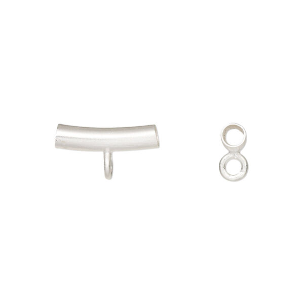 Bead, satin-finished sterling silver, 15x4mm curved round tube with closed loop. Sold individually. image number 0
