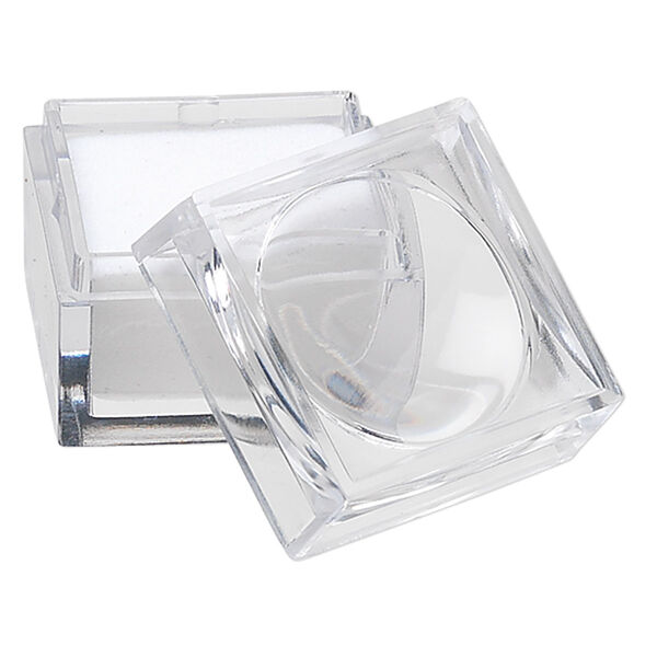 Magnifying box, 2x power, plastic and cotton foam, clear and white, 1 x 1 x 7/8 inch. Sold per pkg of 12. image number 0