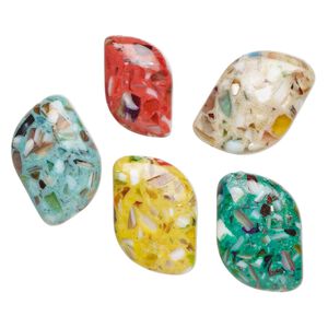 Bead mix, mother-of-pearl shell (assembled) and resin, multicolored, 27x17mm-31x21mm curve, Mohs hardness 3-1/2. Sold per pkg of 5.