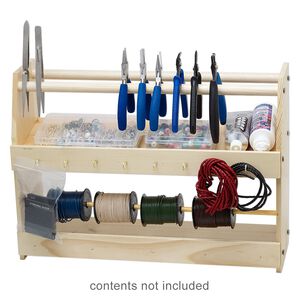 Organizer, stained pine wood / brass / chrome-finished steel / aluminum, 18 x 13 x 5-3/4 inches. Sold individually.