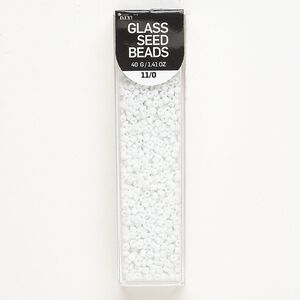 Seed bead, glass, pkg/40g, opaque white, #11 round.